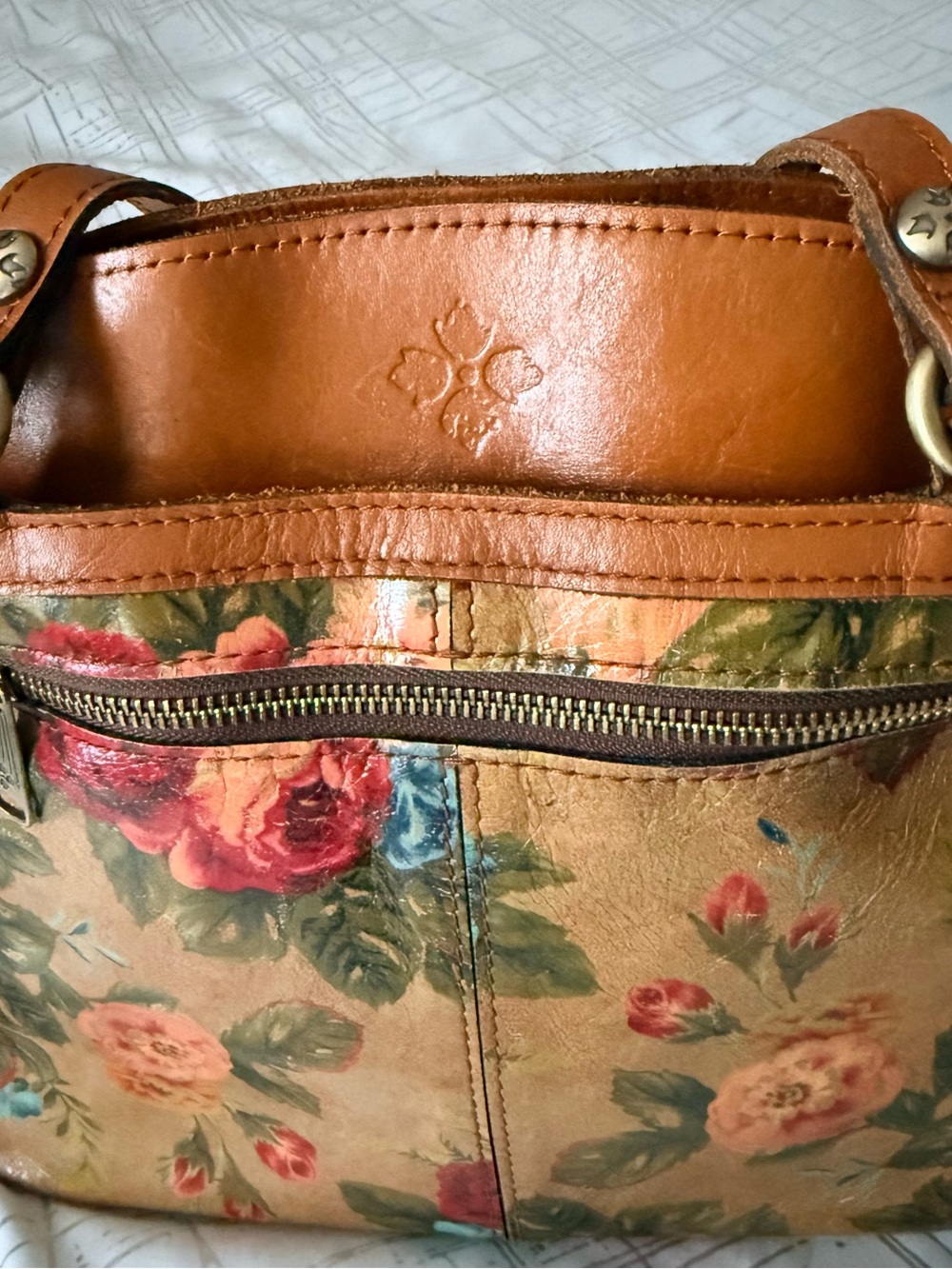 Patricia Nash Poppy Tote Floral Leather Shoulder Bag Brown and Multicolor - Picture 3 of 10